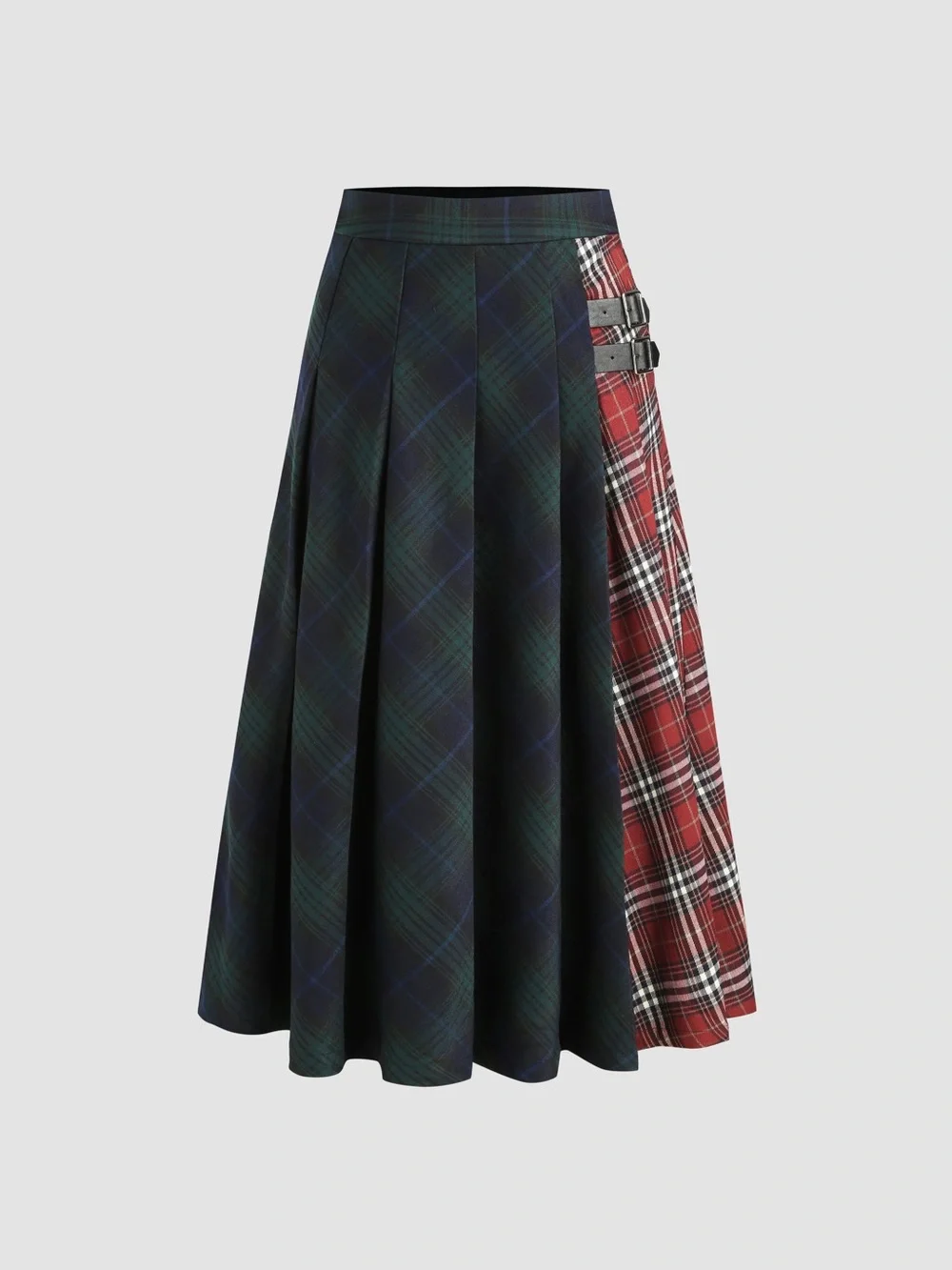 MID WAIST PATCHED CHECK BUCKLE MAXI SKIRT ~ Size Xl